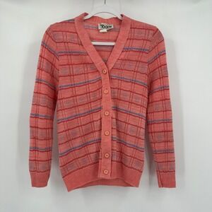 Womens Cottagecore Cardigan Size 14 Plaid Striped Retro Grandmacore Vintage